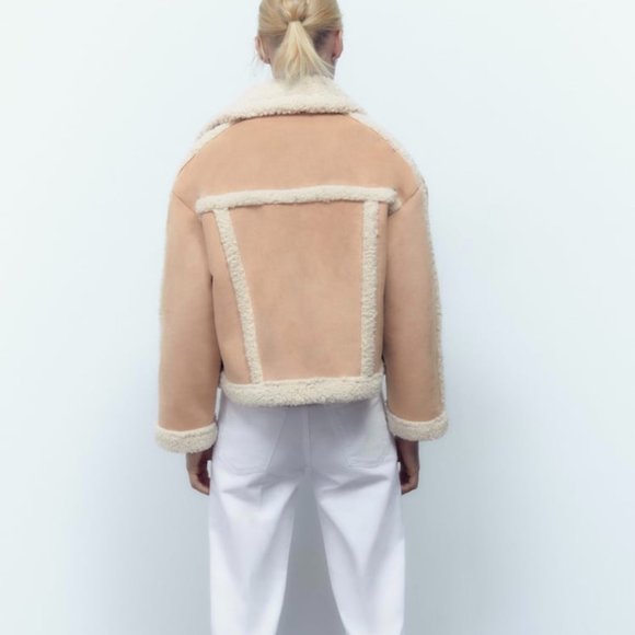 ZARA Women's Faux Shearling Double Faced Jacket(Light-camel, US XL/EUR XL) - Picture 4 of 14